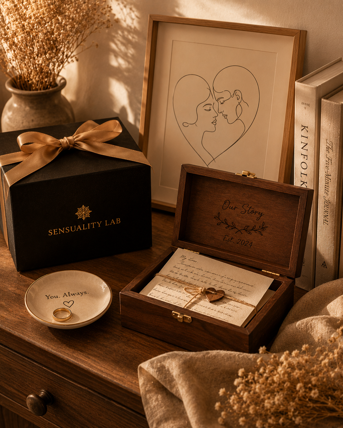 Elegant romantic gift styling for personalized & home gifts that make romance feel lived-in
